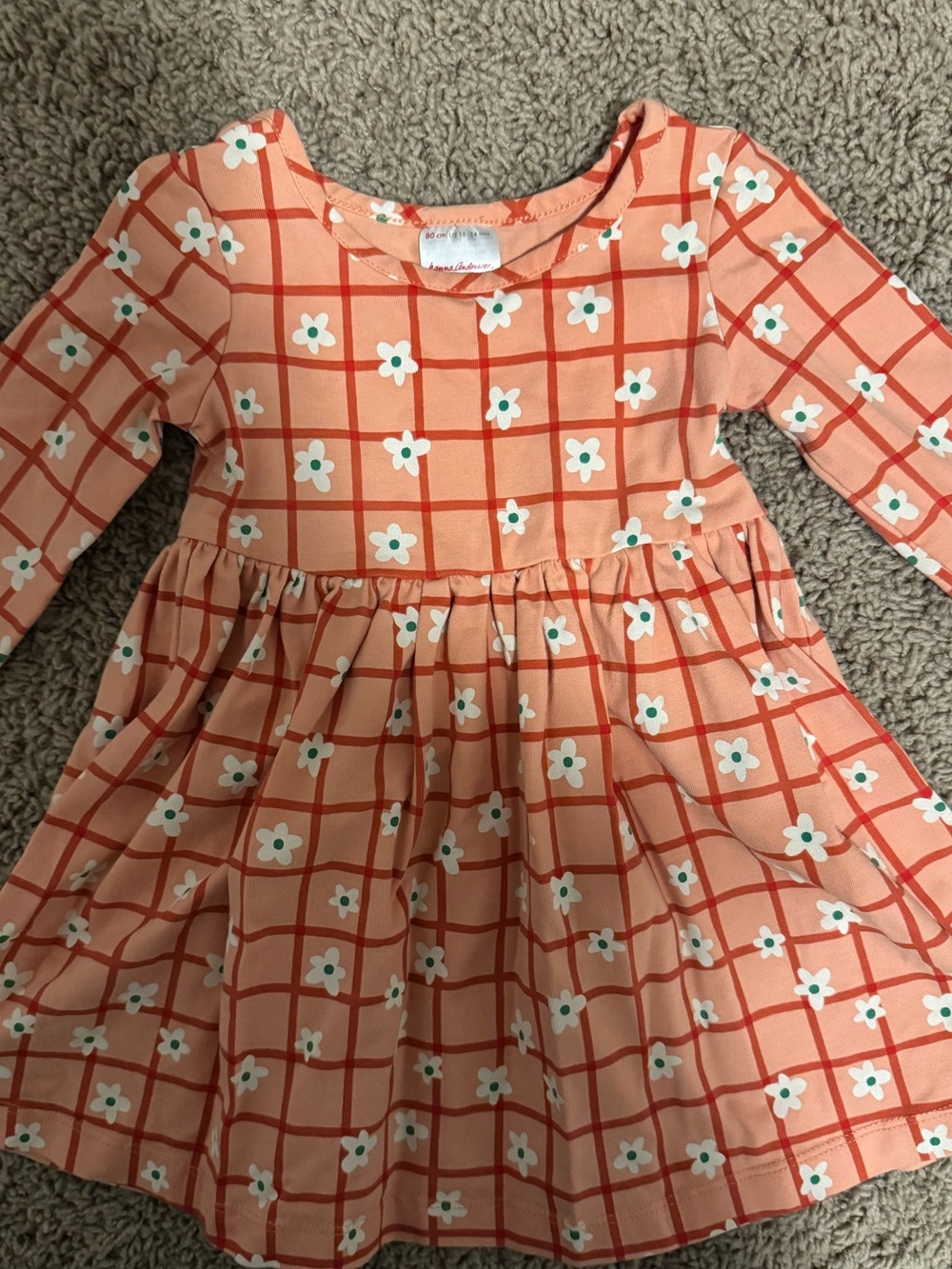 Hanna Andersson Girls' Peach Floral Grid Long-Sleeve Dress